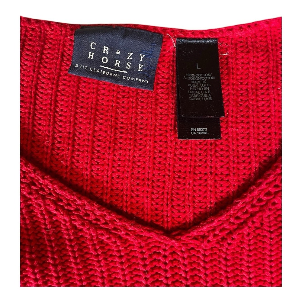 Women's Crazy Horse Liz Claiborne 100% Cotton Sweater Red Size Large - Picture 4 of 5